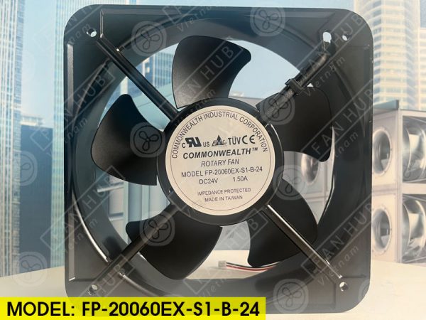 COMMONWEALTH FP-20060EX-S1-B-24 - DC Axial Fan, 24VDC, 200x200x60mm