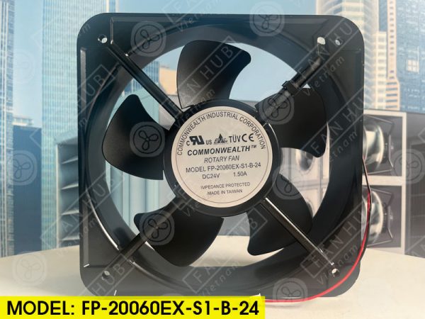 COMMONWEALTH FP-20060EX-S1-B-24 - DC Axial Fan, 24VDC, 200x200x60mm