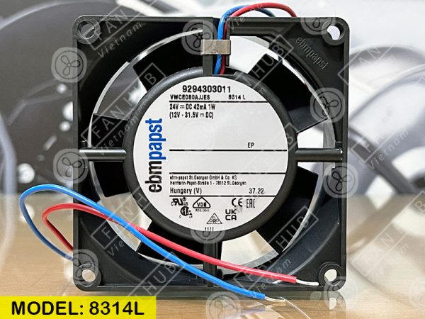 EBMPAPST 8314L - Inverter Fan, 24VDC, 80x80x32mm