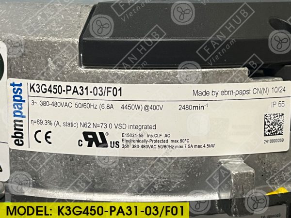 EBMPAPST K3G450-PA31-03/F01 - Fan For AHU, 400VAC, 450mm