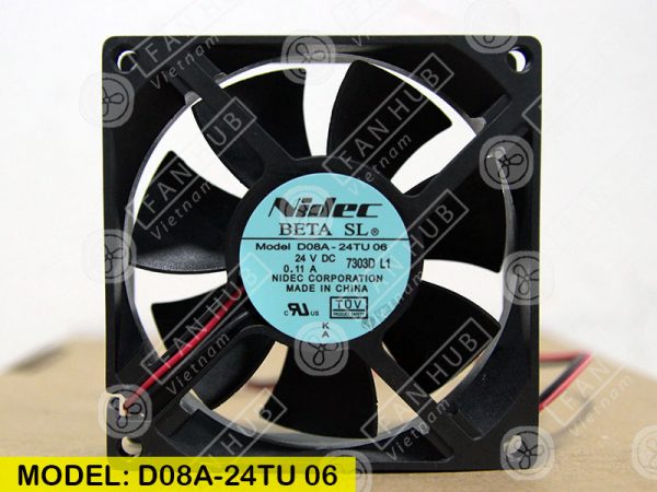 NIDEC D08A-24TU 06 - Inverter Fan, 24VDC, 80x80x25mm