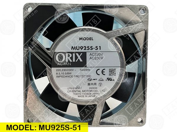 ORIX MU925S-51 - AC AXIAL FAN, 220/230VAC, 92x92x25mm