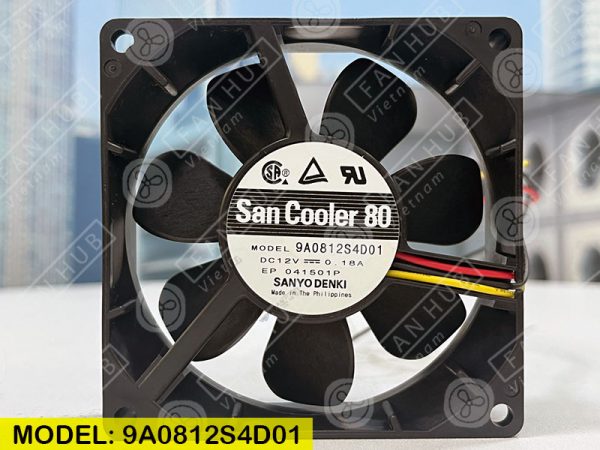 SANYO DENKI 9A0812S4D01 - Inverter Fan, 12VDC, 80x80x25mm