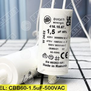 DUCATI CBB60 1.5uF, 425/475/500VAC - Motor Capacitor