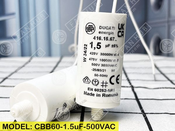 DUCATI CBB60 1.5uF, 425/475/500VAC - Motor Capacitor