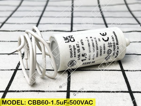 DUCATI CBB60 1.5uF, 425/475/500VAC - Motor Capacitor