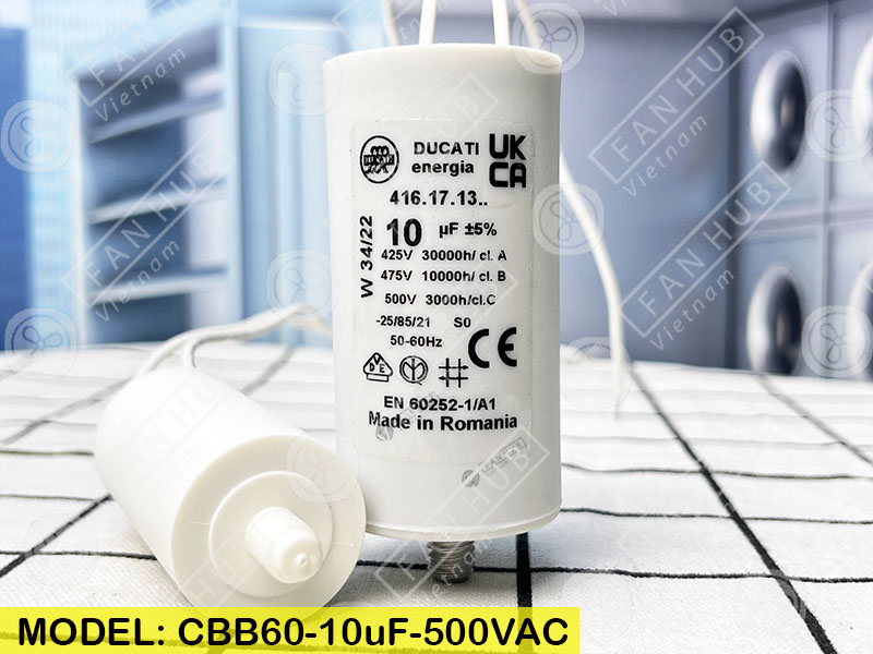 DUCATI CBB60 10uF, 425/475/500VAC - Motor Capacitor