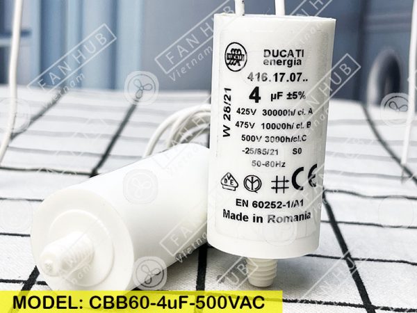 DUCATI CBB60 4uF, 425/475/500VAC - Motor Capacitor