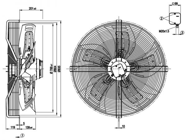 EBMPAPST S6D800-BA01-09 - AC Axial Fan, 400VAC, 800mm