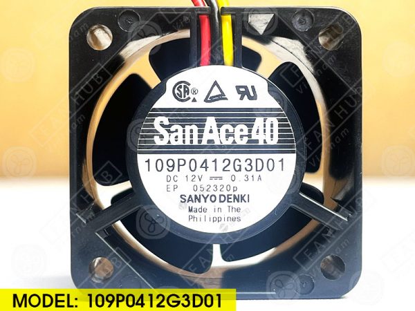 SANYO DENKI 109P0412G3D01 - Inverter Fan, 12VDC, 40x40x28mm
