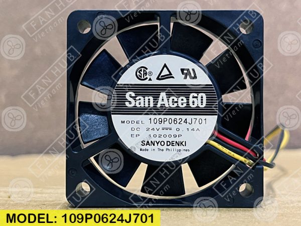 Sanyo Denki 109P0624J701 - Inverter Fan, 24VDC, 60x60x15mm