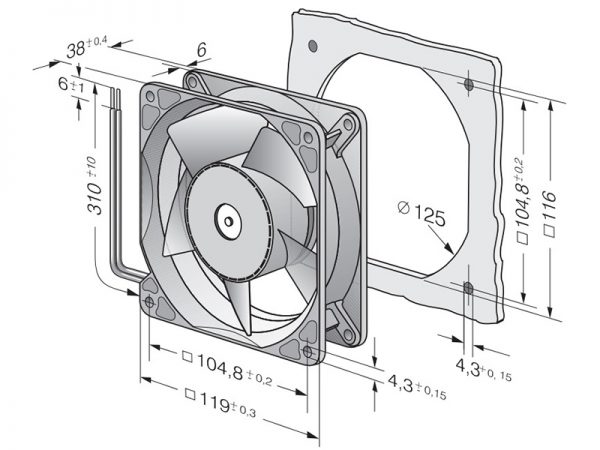 EBMPAPST 4118N/2H3P - Inverter Fan, 48VDC, 120x120x38mm