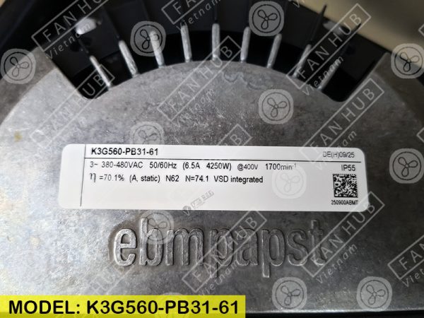 EBMPAPST K3G560-PB31-61 - Fan For AHU, 400VAC, 560mm