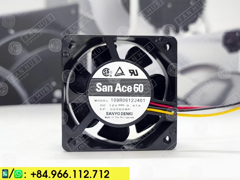 SANYO DENKI 109R0612J401 - Inverter Fan, 12VDC, 60x60x25mm