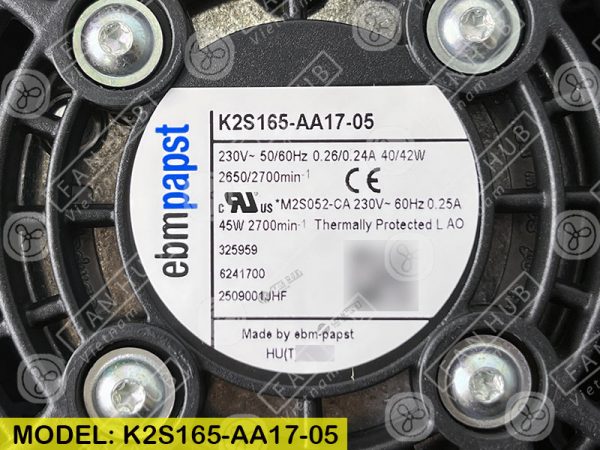 EBMPAPST K2S165-AA17-05 - AC Centrifugal Fan, 230VAC, 165mm