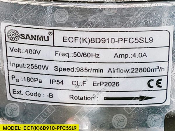 SANMU ECF(K)8D910-PFC5SL9 - EC Axial Fan, 400VAC, 910mm