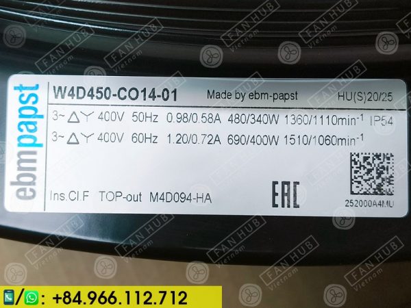 EBMPAPST W4D450-CO14-01 - AC Axial Fan, 400VAC, 450mm