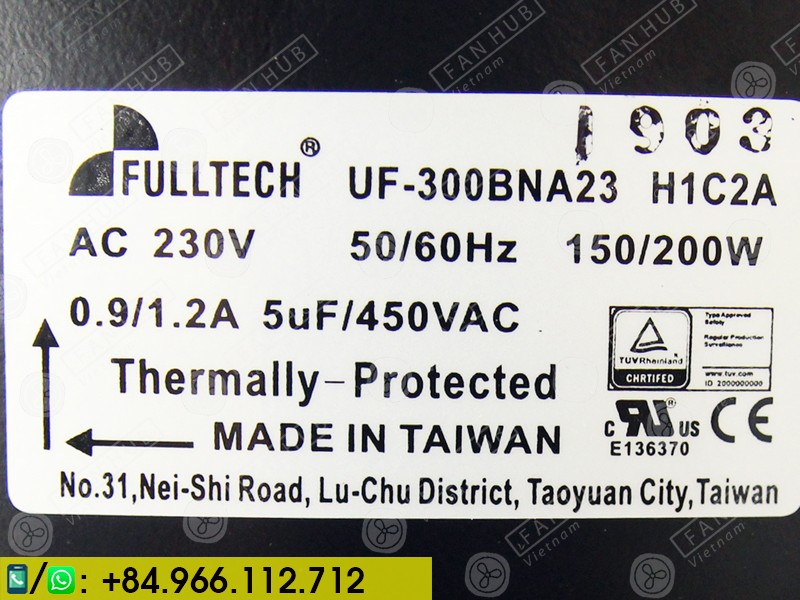 FULLTECH UF-300BNA23H1C2A - AC Axial Fan, 230VAC, 398x98mm