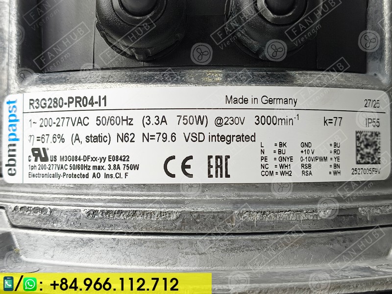 EBMPAPST R3G280-PR04-I1 - EC Centrifugal Fan, 230VAC, 280mm