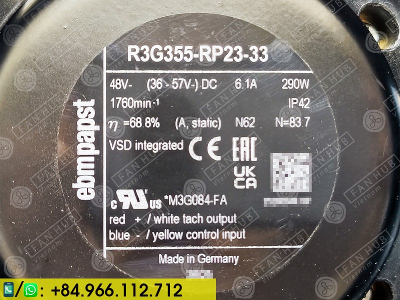 EBMPAPST R3G355-RP23-33 - EC Centrifugal Fan, 48VDC, 355mm