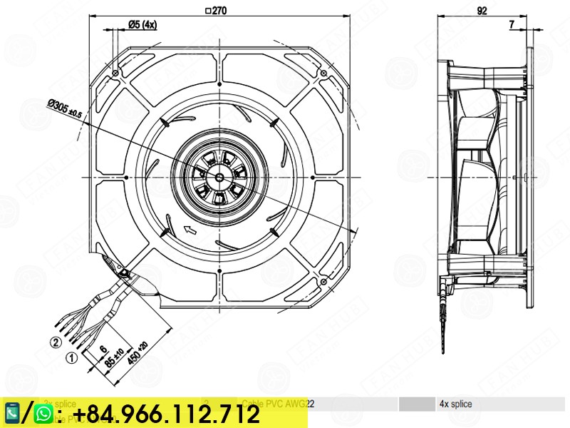 EBMPAPST K3G220-RC05-03 - EC CENTRIFUGAL FAN, 230VAC, 220mm