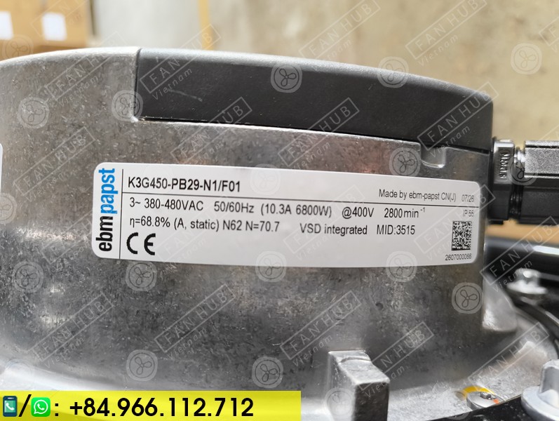 EC FAN EBMPAPST K3G450-PB29-N1/F01 - Fan For AHU