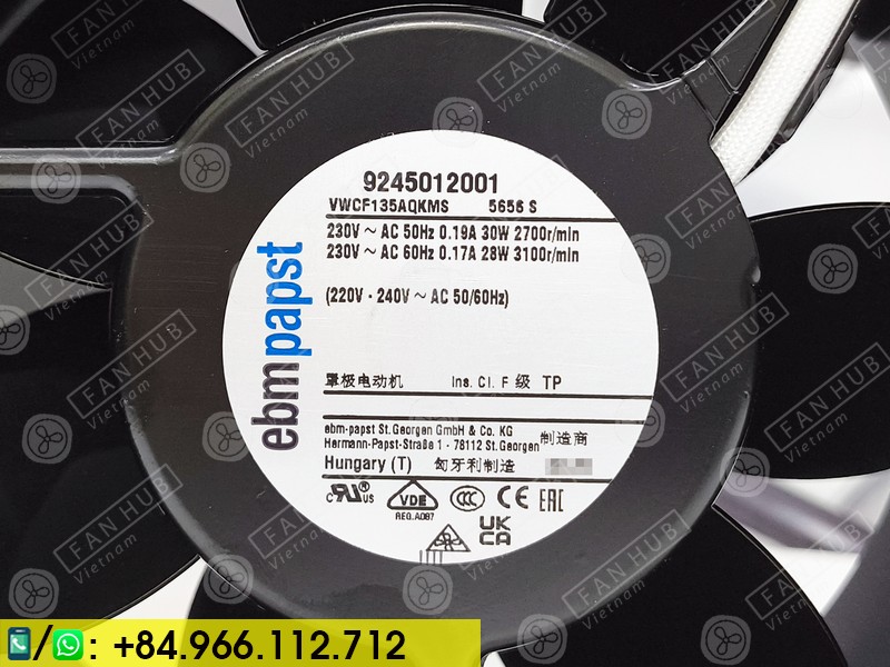 EBMPAPST 5656S - AC Axial Fan, 230VAC, 135x135x38mm