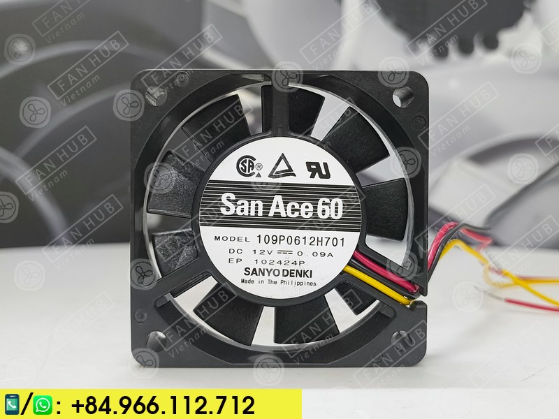 Sanyo Denki 109P0612H701 - Inverter Fan, 12VDC, 60x60x15mm