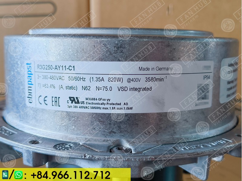 EBMPAPST R3G250-AY11-C1 - Fan For FFU, 3 Phase, 380~480VAC, 1100Pa, 3095m³/h