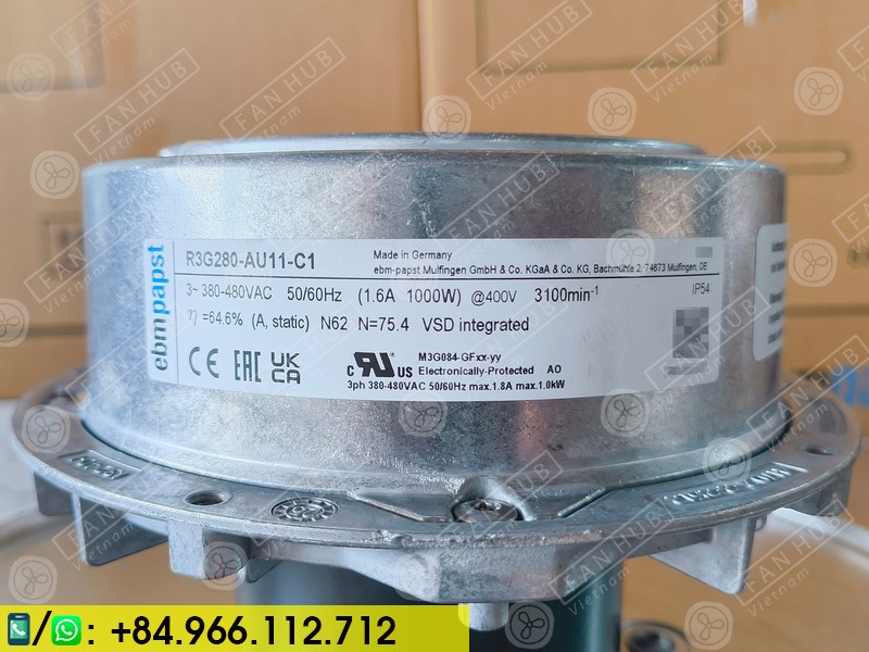EBMPAPST R3G280-AU11-C1 - Fan For FFU, 3 Phase, 380~480VAC, 1000Pa, 3935m³/h