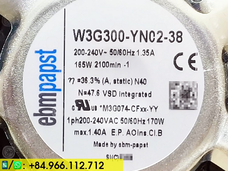 EC FAN EBMPAPST W3G300-YN02-38 - Cabinet Fan, 200-240VAC, 300mm