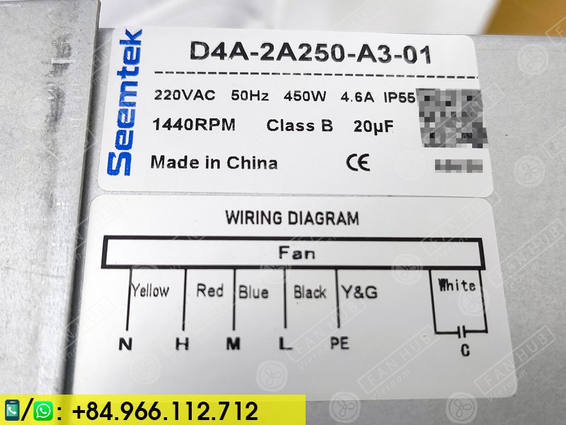 SEEMTEK D4A-2A250-A3-01 - AC Axial Fan, 220VAC, 250mm
